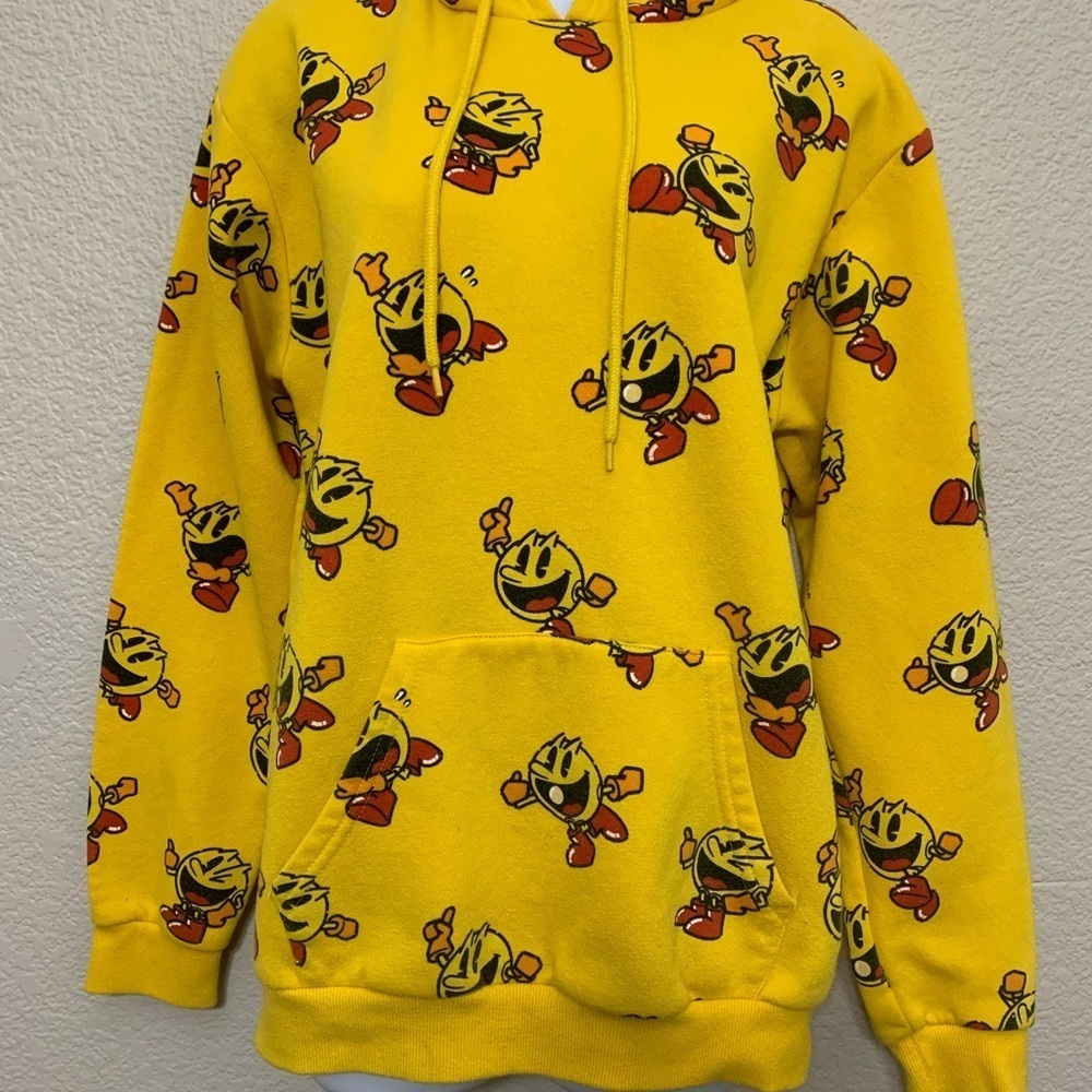 PAC-MAN Pull Over Logo Hoodie Sweatshirt All Over Print Adult Size S - Picture 2 of 13